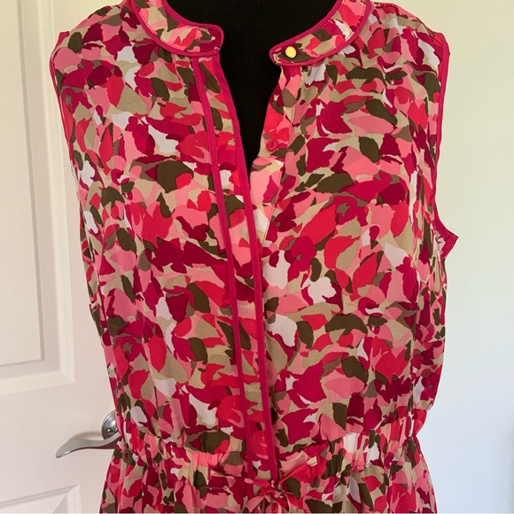 LIZ CLAIBORNE PINK PATTERNED BLOUSON STYLE BUTTONED SLEEVELESS SUMMER DRESS / M - Picture 5 of 6